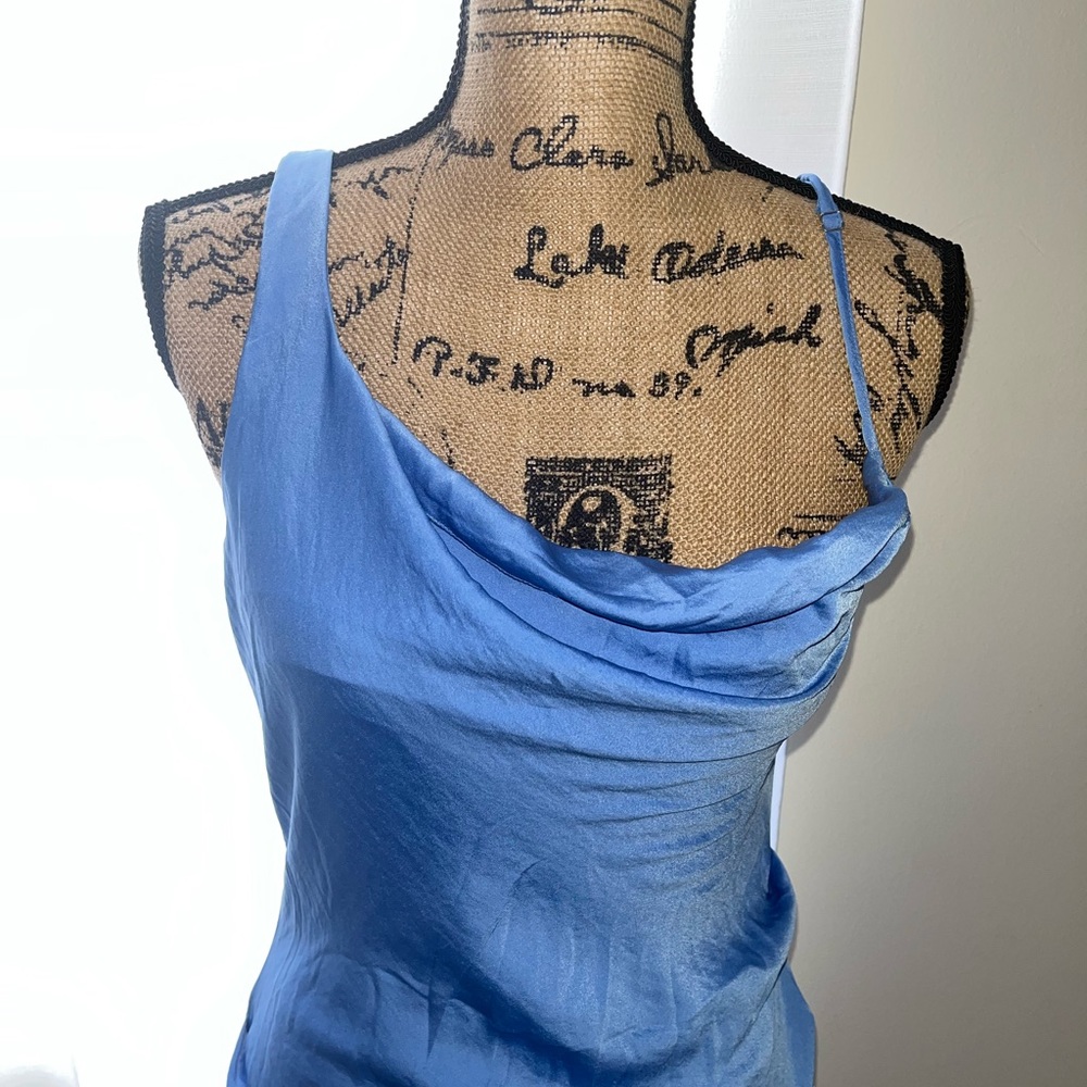 Cowl Neck Asymmetric Satin Mini Dress